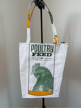 Poultry Feed Reusable Tote Bag - White/Green/Yellow